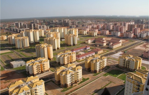 Aerial view of the city and the school